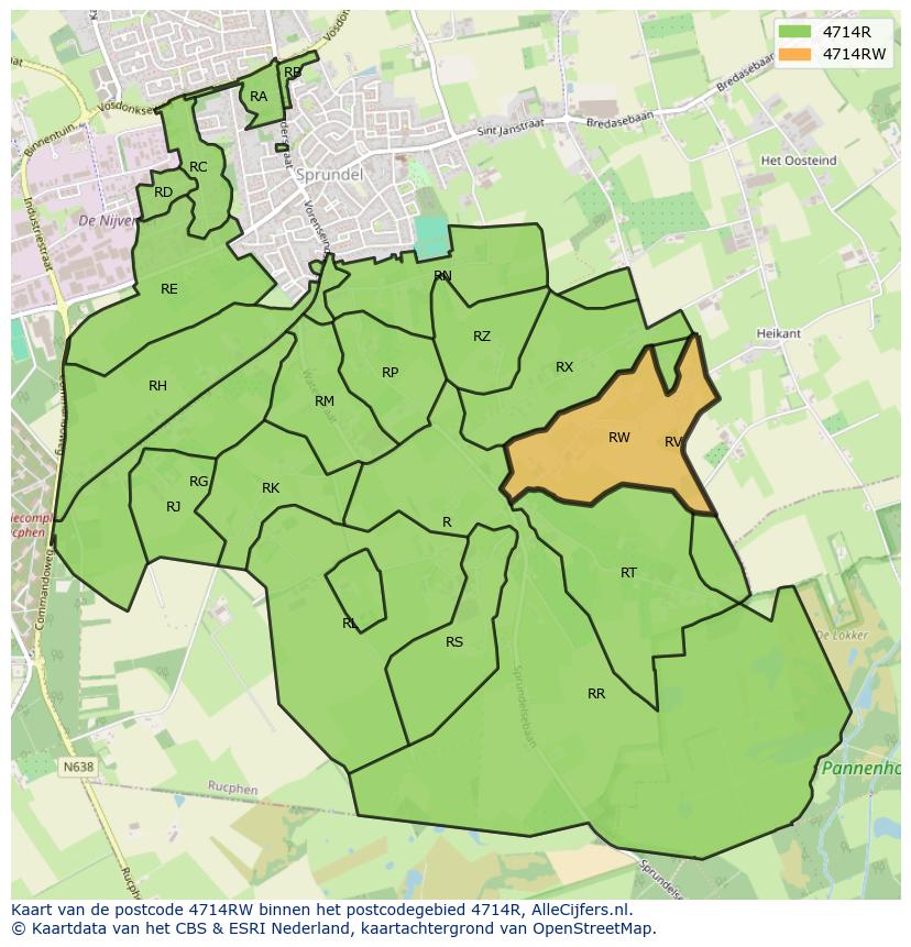 Afbeelding van het postcodegebied 4714 RW op de kaart.