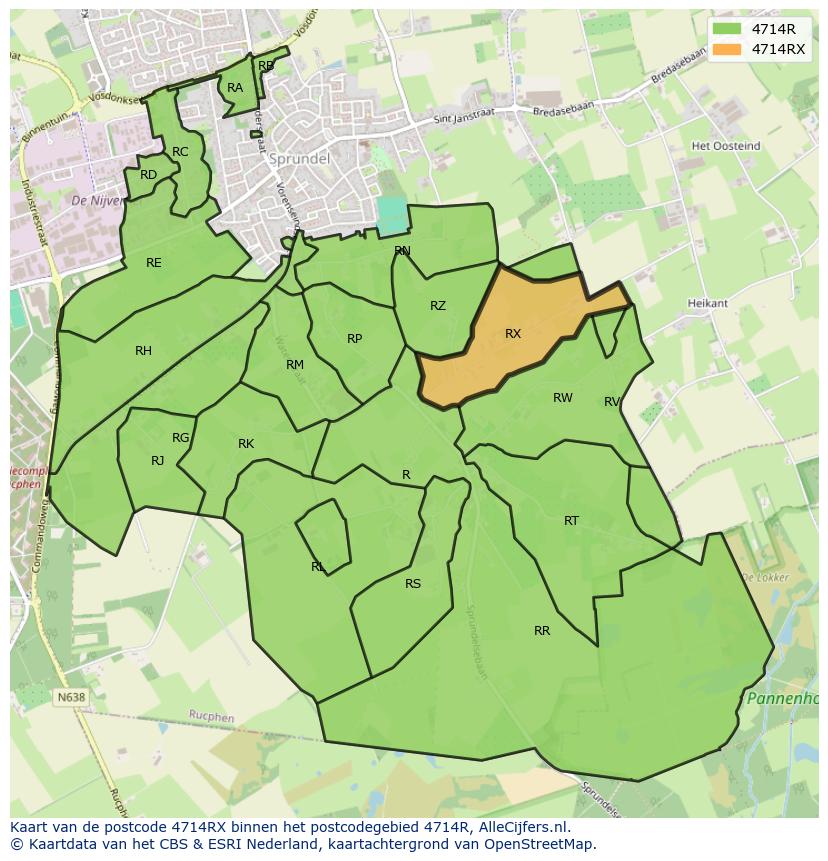 Afbeelding van het postcodegebied 4714 RX op de kaart.