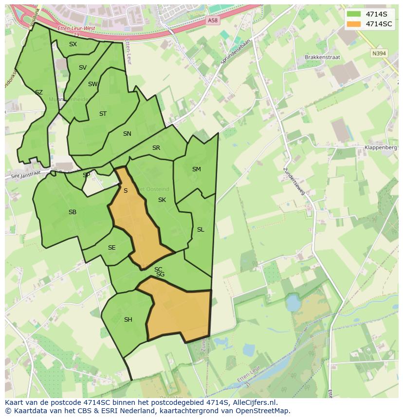 Afbeelding van het postcodegebied 4714 SC op de kaart.