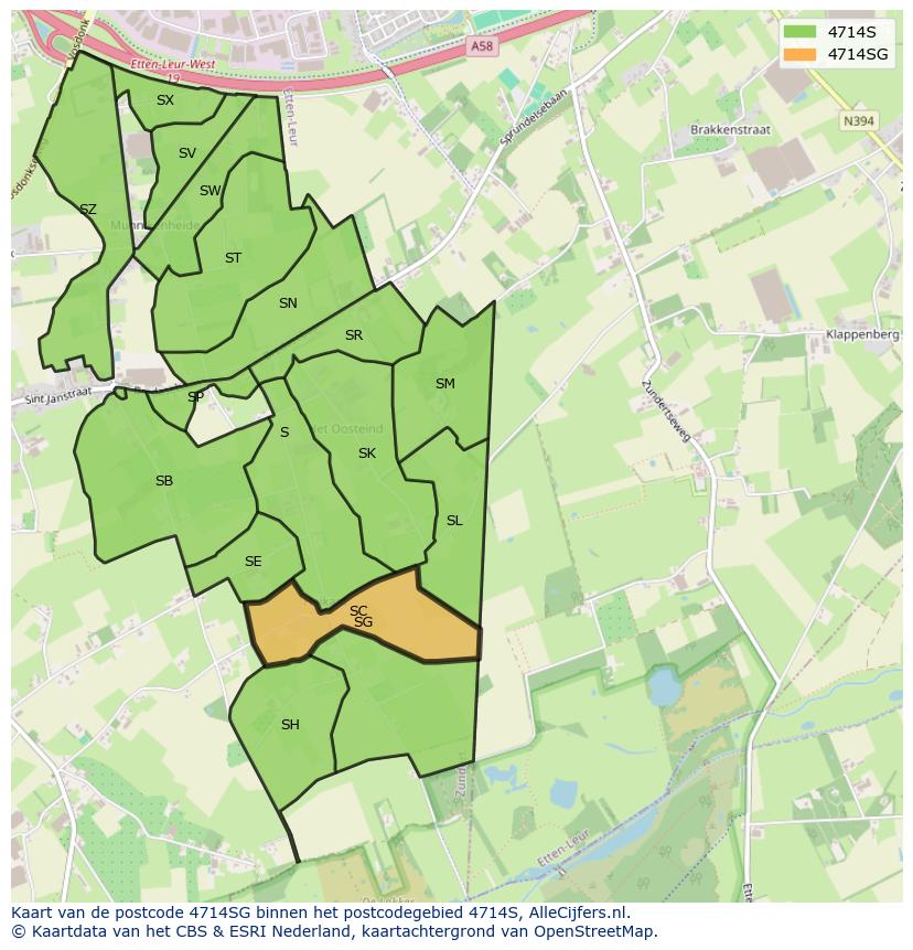 Afbeelding van het postcodegebied 4714 SG op de kaart.