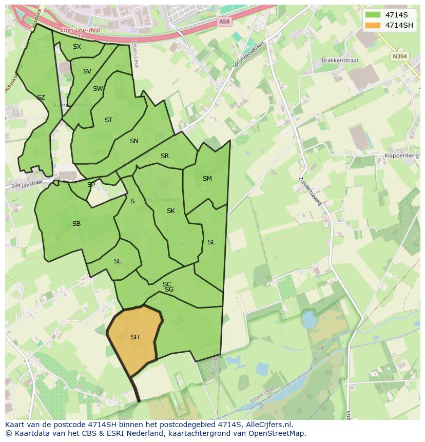 Afbeelding van het postcodegebied 4714 SH op de kaart.