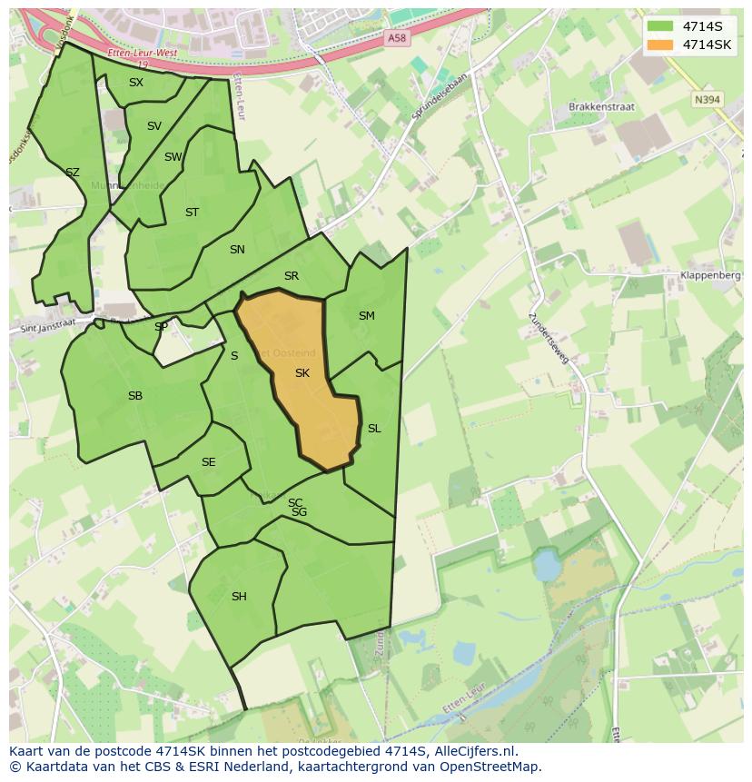Afbeelding van het postcodegebied 4714 SK op de kaart.