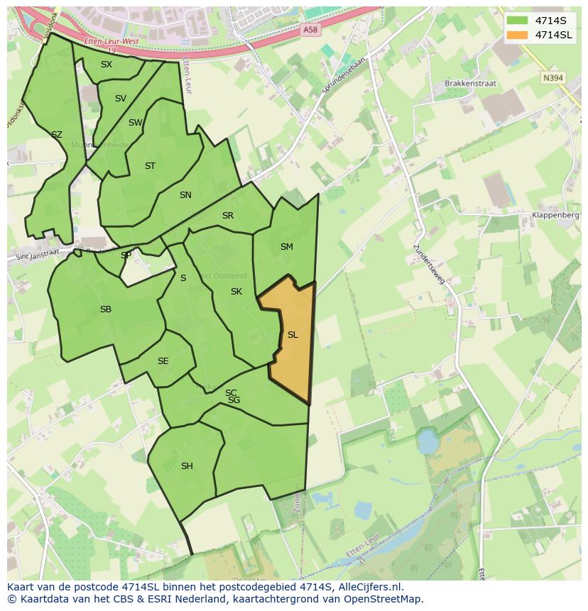 Afbeelding van het postcodegebied 4714 SL op de kaart.