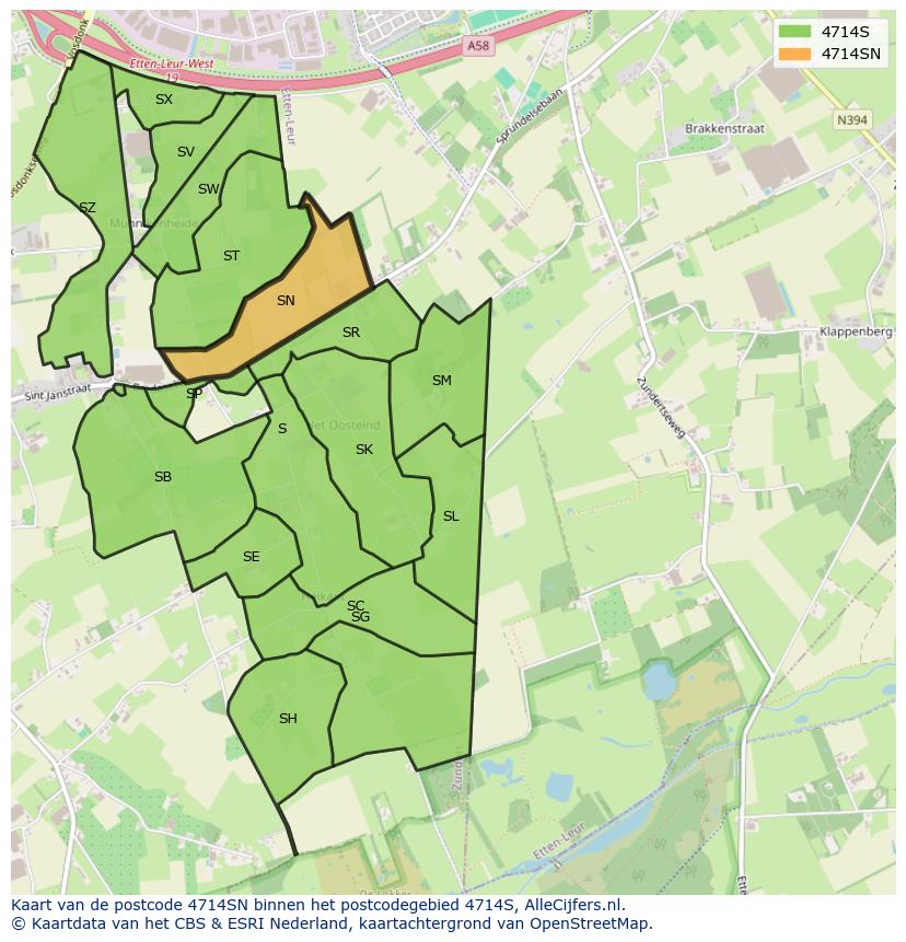 Afbeelding van het postcodegebied 4714 SN op de kaart.