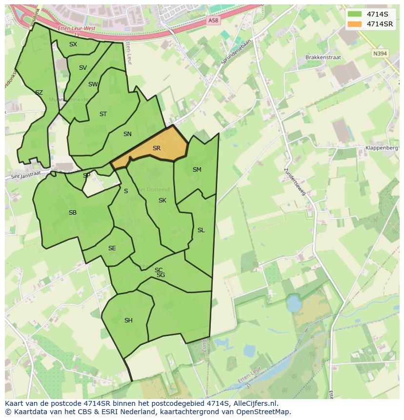Afbeelding van het postcodegebied 4714 SR op de kaart.