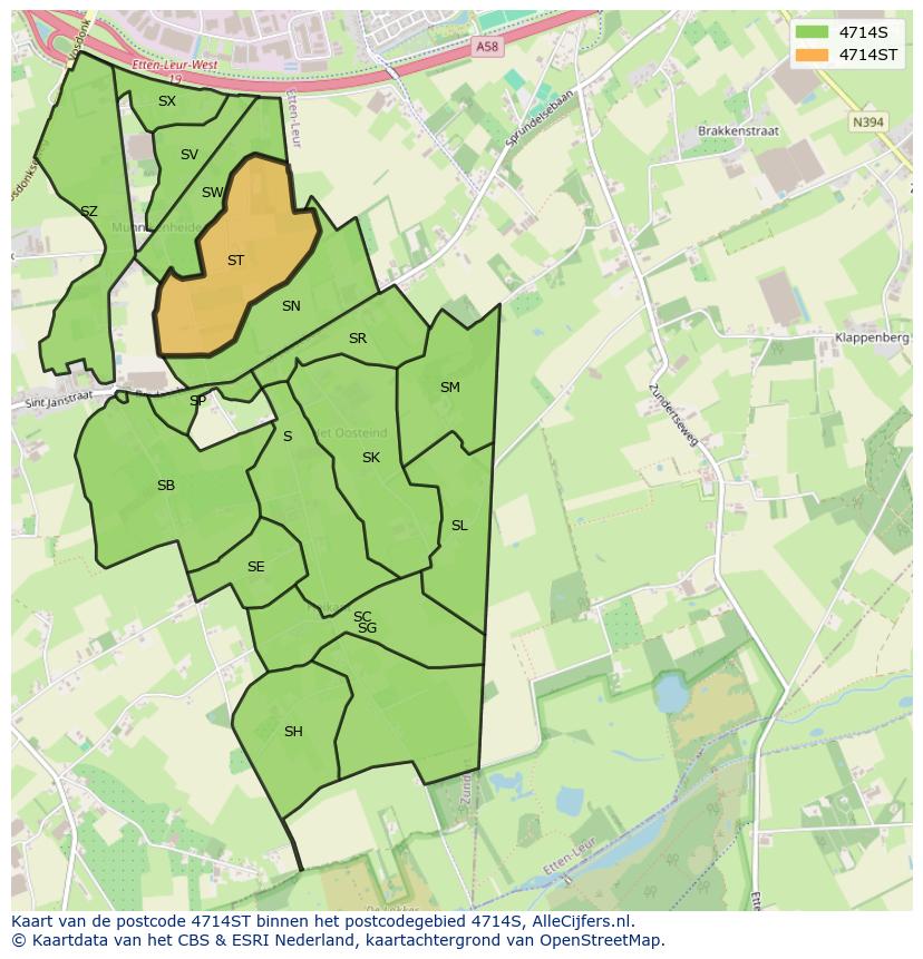 Afbeelding van het postcodegebied 4714 ST op de kaart.