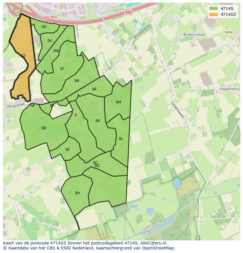 Afbeelding van het postcodegebied 4714 SZ op de kaart.