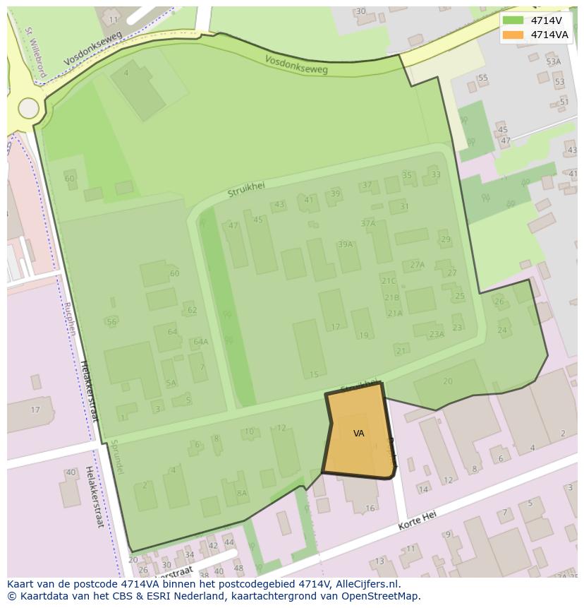 Afbeelding van het postcodegebied 4714 VA op de kaart.