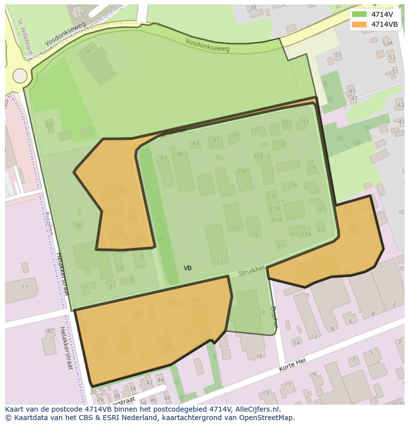 Afbeelding van het postcodegebied 4714 VB op de kaart.