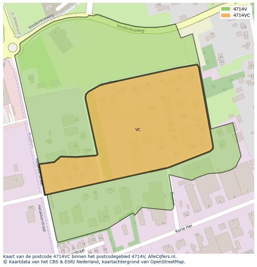 Afbeelding van het postcodegebied 4714 VC op de kaart.