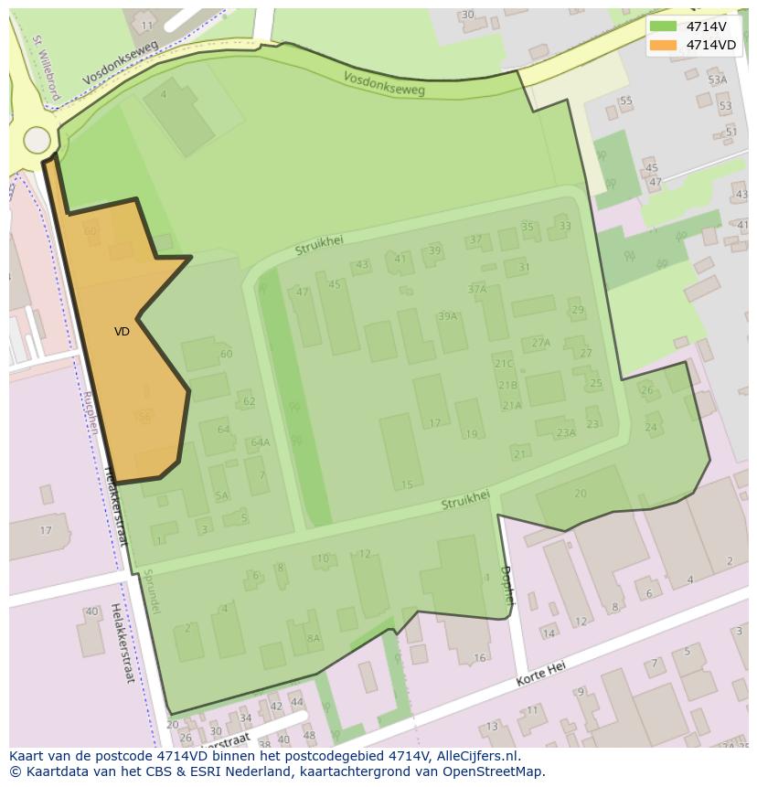 Afbeelding van het postcodegebied 4714 VD op de kaart.
