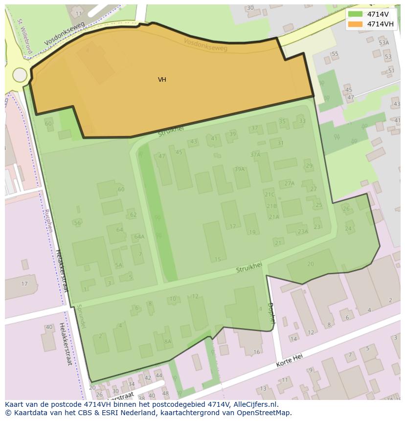 Afbeelding van het postcodegebied 4714 VH op de kaart.