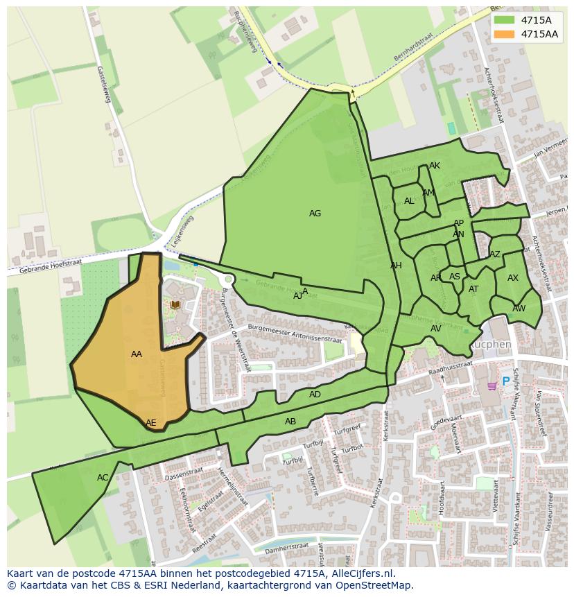 Afbeelding van het postcodegebied 4715 AA op de kaart.