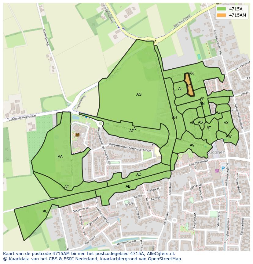 Afbeelding van het postcodegebied 4715 AM op de kaart.