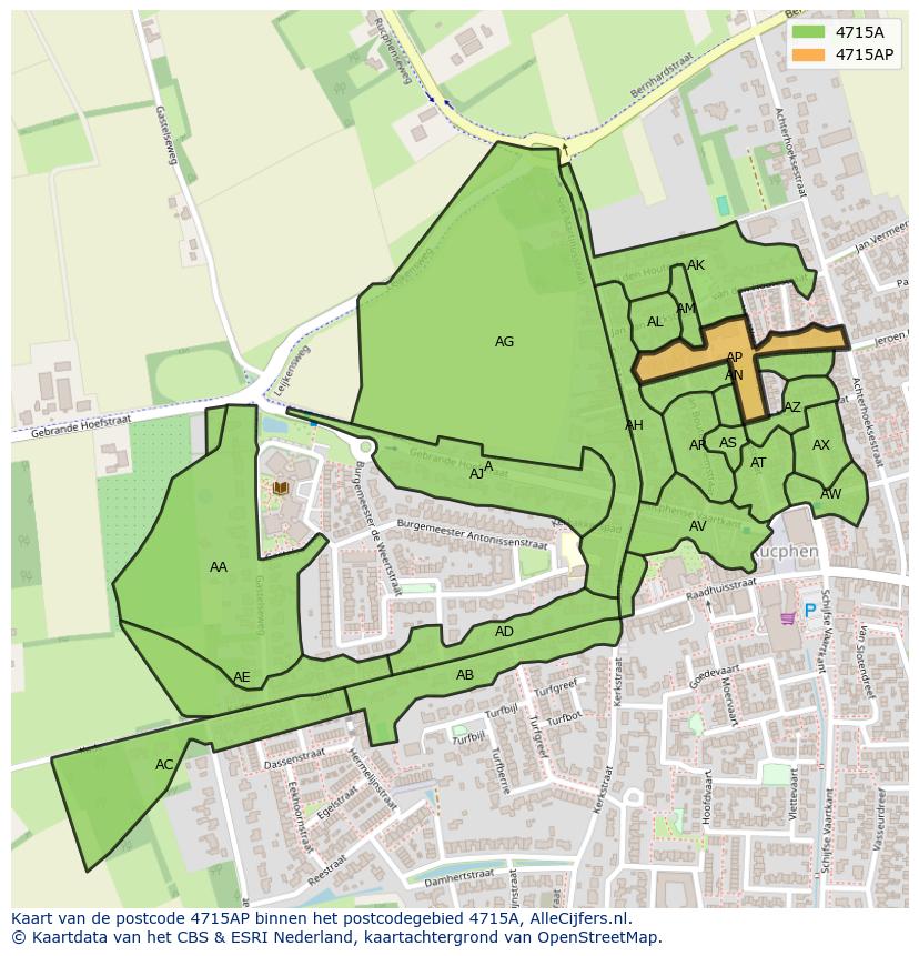 Afbeelding van het postcodegebied 4715 AP op de kaart.