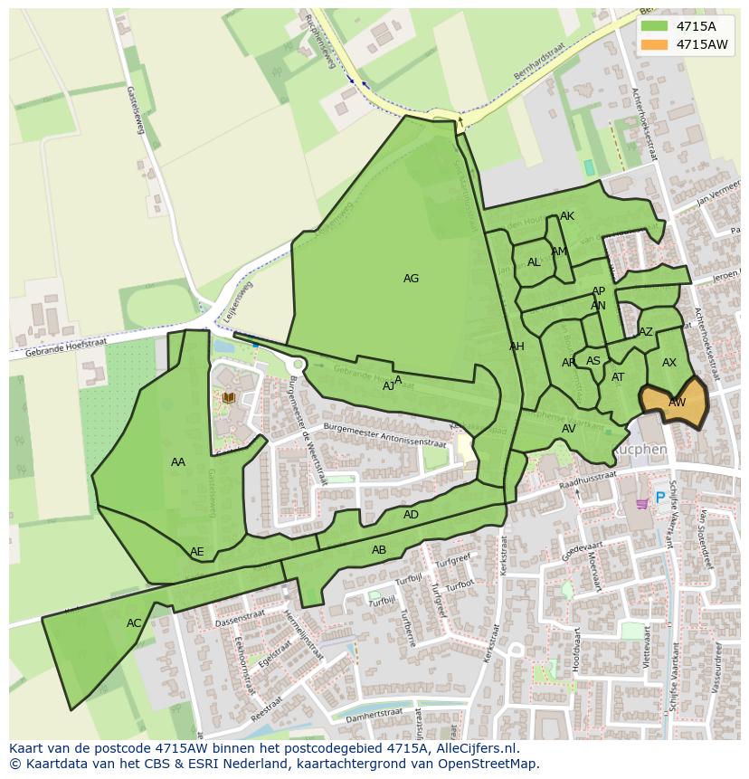 Afbeelding van het postcodegebied 4715 AW op de kaart.