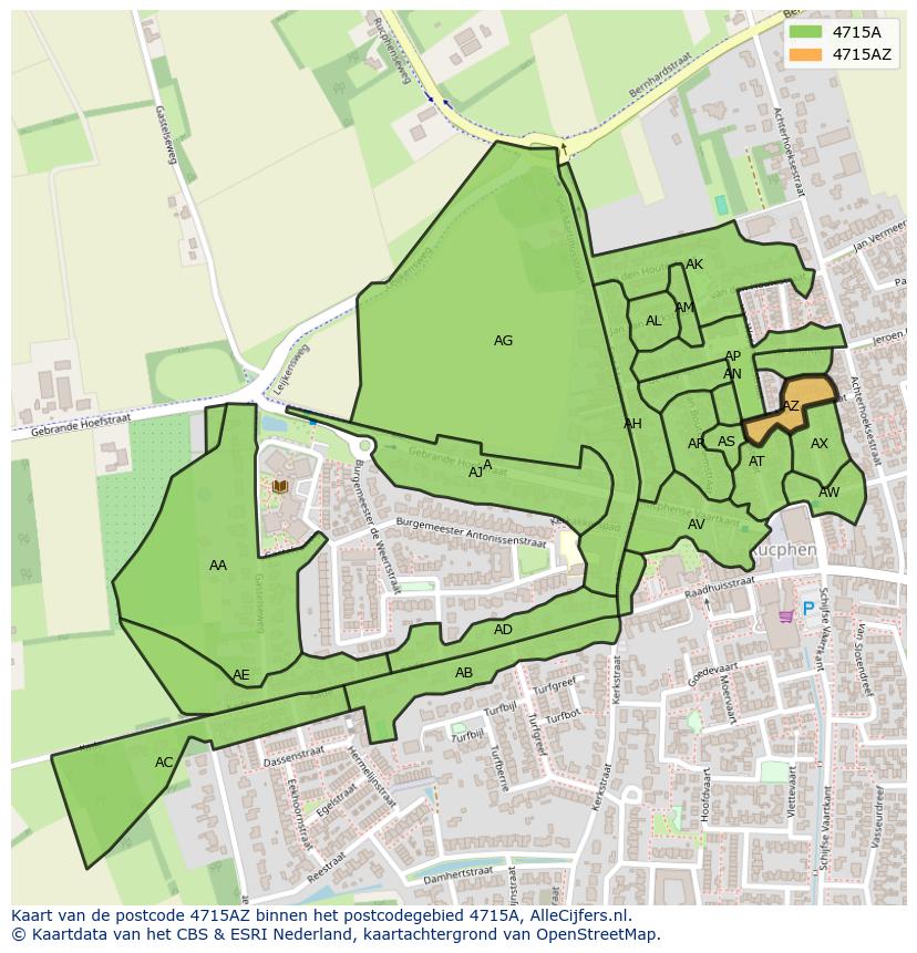 Afbeelding van het postcodegebied 4715 AZ op de kaart.