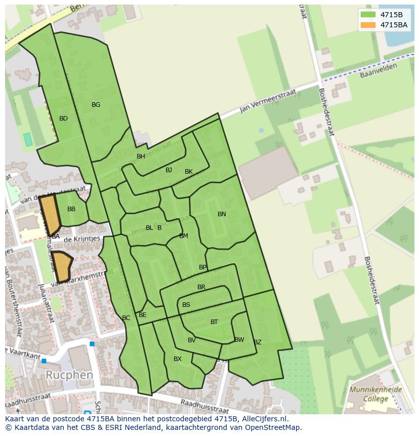 Afbeelding van het postcodegebied 4715 BA op de kaart.