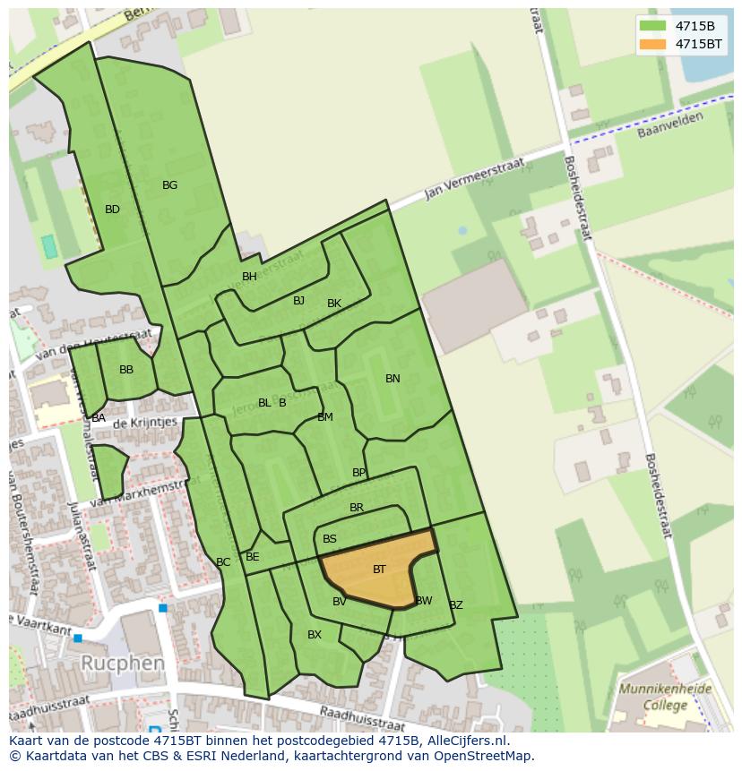 Afbeelding van het postcodegebied 4715 BT op de kaart.