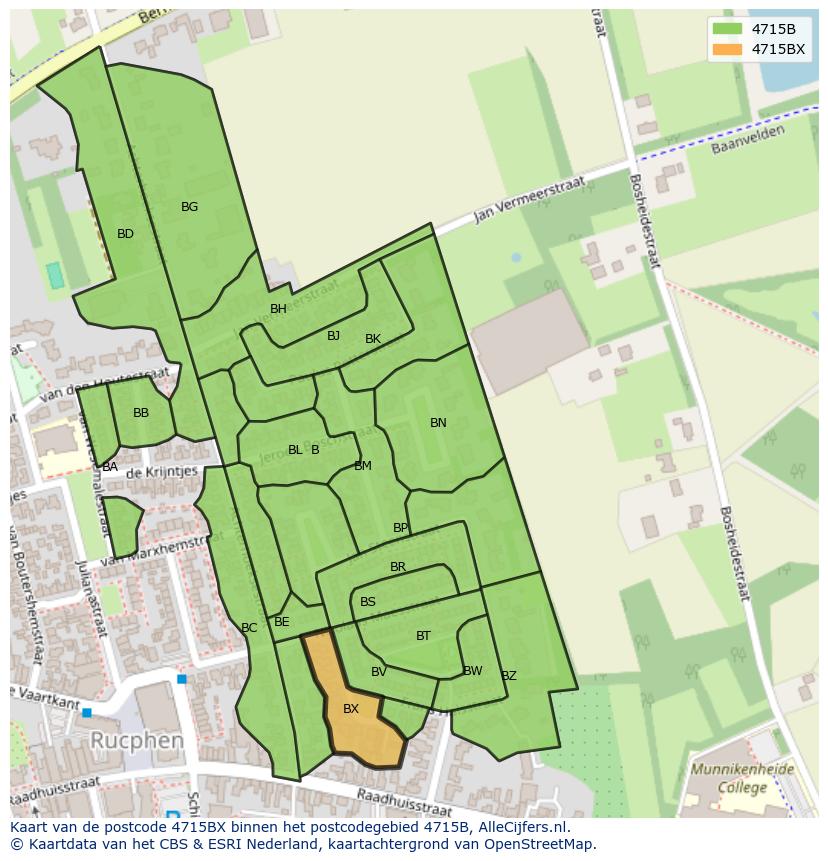 Afbeelding van het postcodegebied 4715 BX op de kaart.