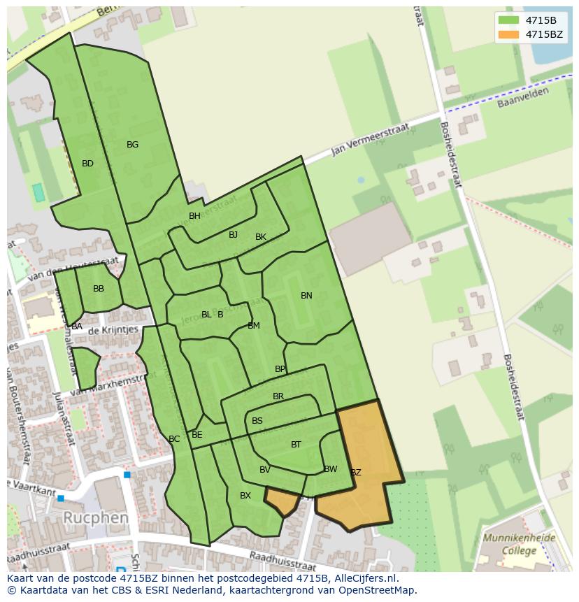 Afbeelding van het postcodegebied 4715 BZ op de kaart.