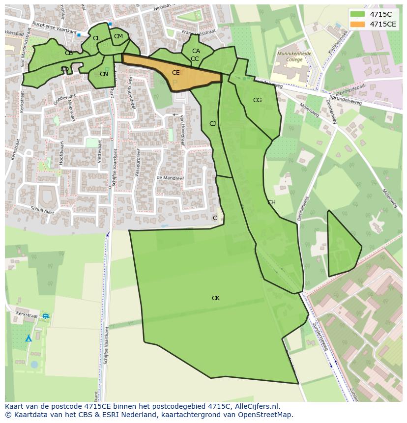 Afbeelding van het postcodegebied 4715 CE op de kaart.
