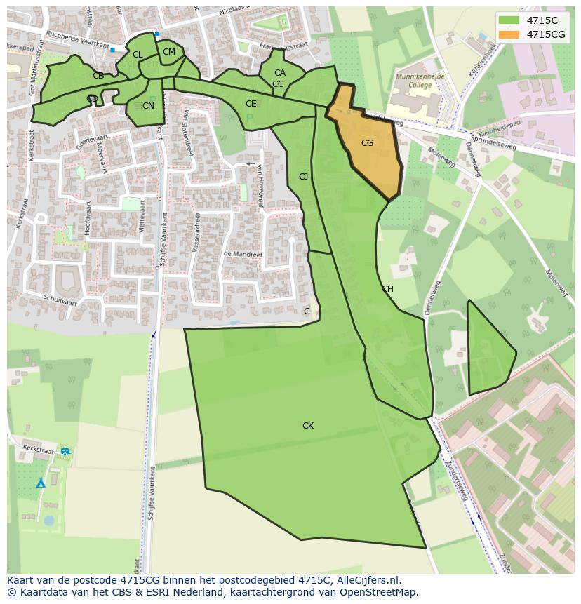 Afbeelding van het postcodegebied 4715 CG op de kaart.