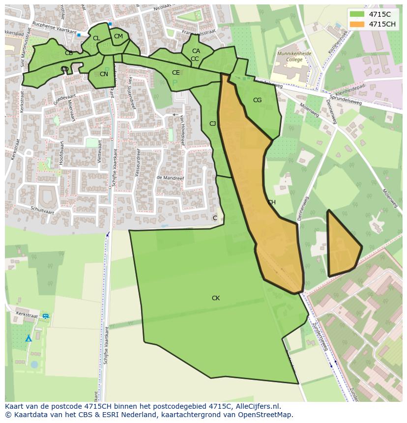 Afbeelding van het postcodegebied 4715 CH op de kaart.