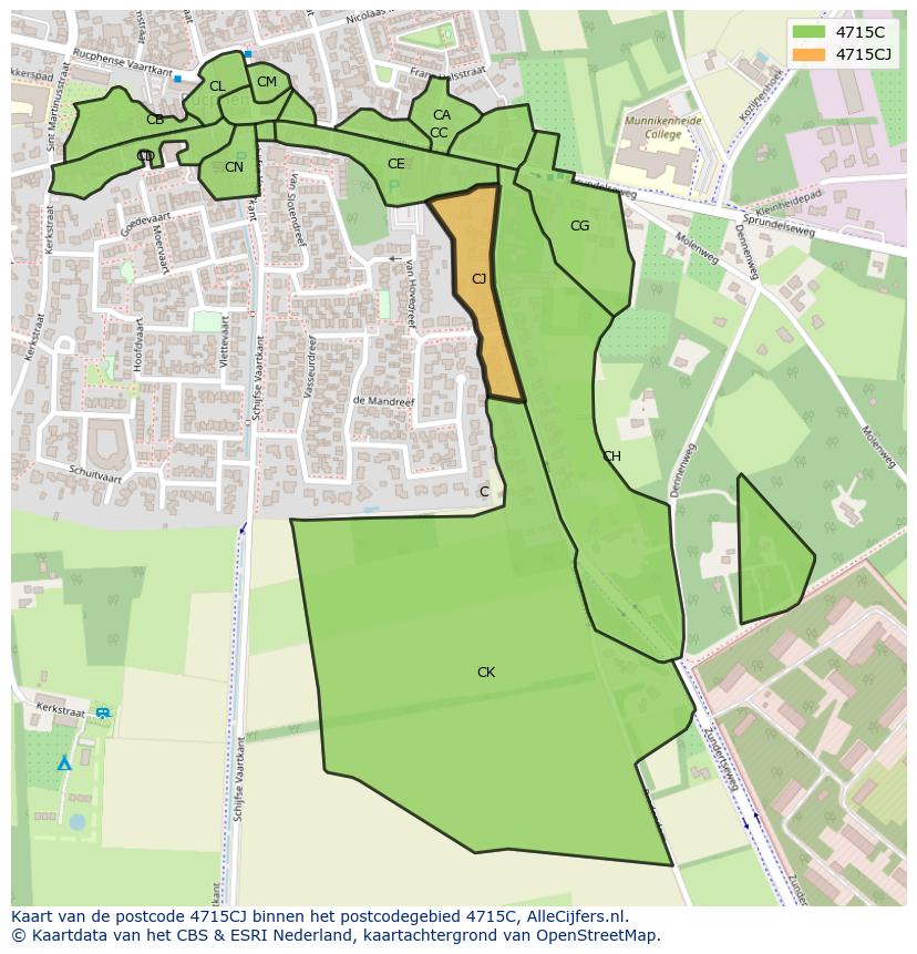 Afbeelding van het postcodegebied 4715 CJ op de kaart.