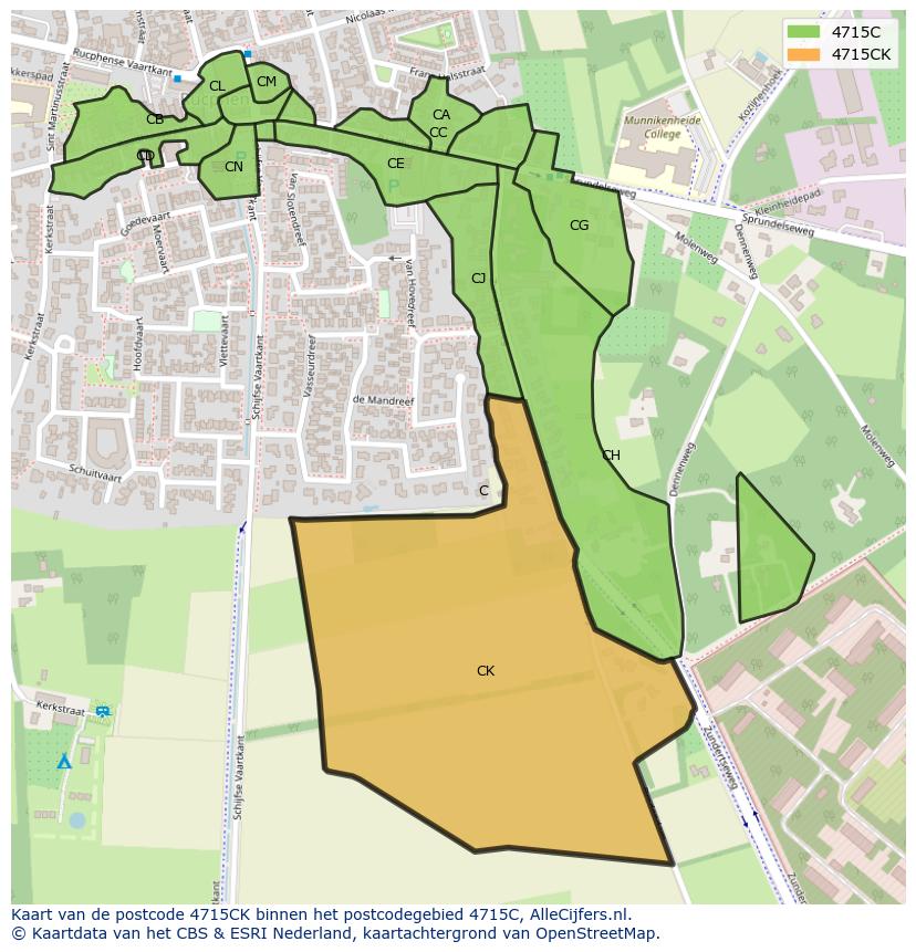 Afbeelding van het postcodegebied 4715 CK op de kaart.