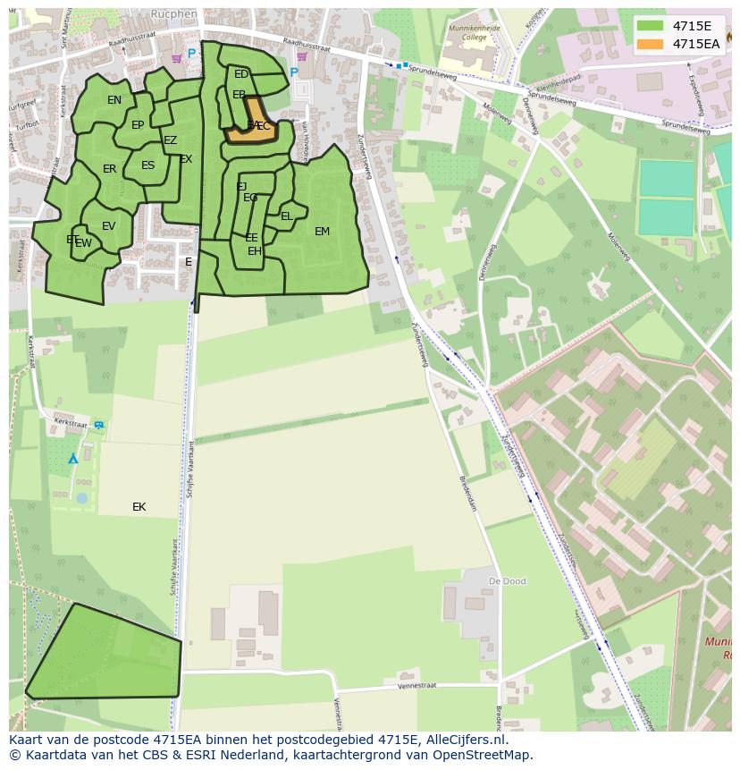 Afbeelding van het postcodegebied 4715 EA op de kaart.