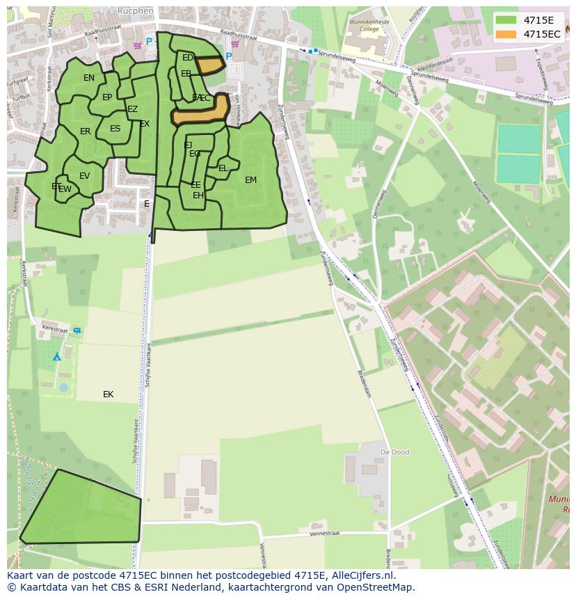 Afbeelding van het postcodegebied 4715 EC op de kaart.