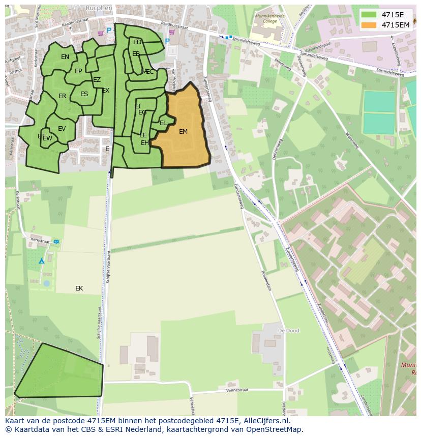 Afbeelding van het postcodegebied 4715 EM op de kaart.