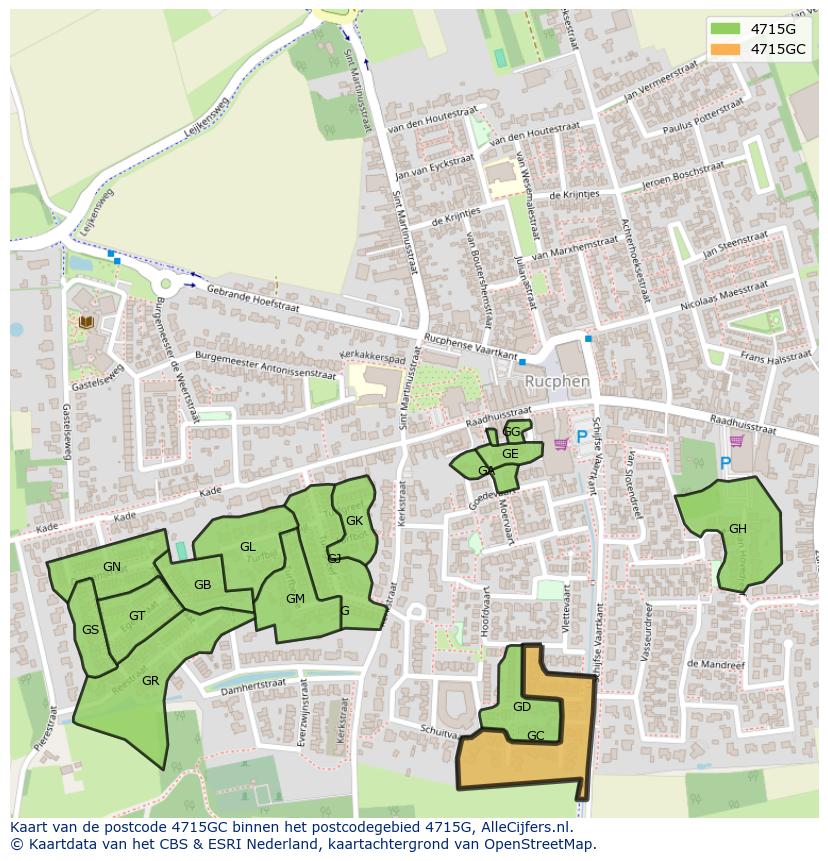Afbeelding van het postcodegebied 4715 GC op de kaart.