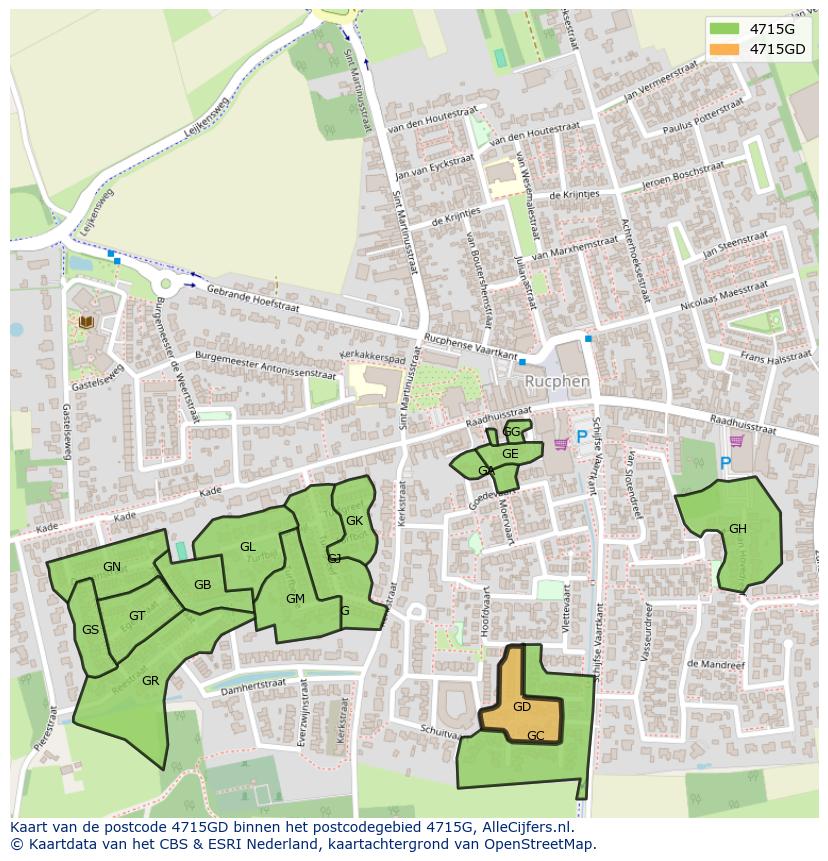 Afbeelding van het postcodegebied 4715 GD op de kaart.