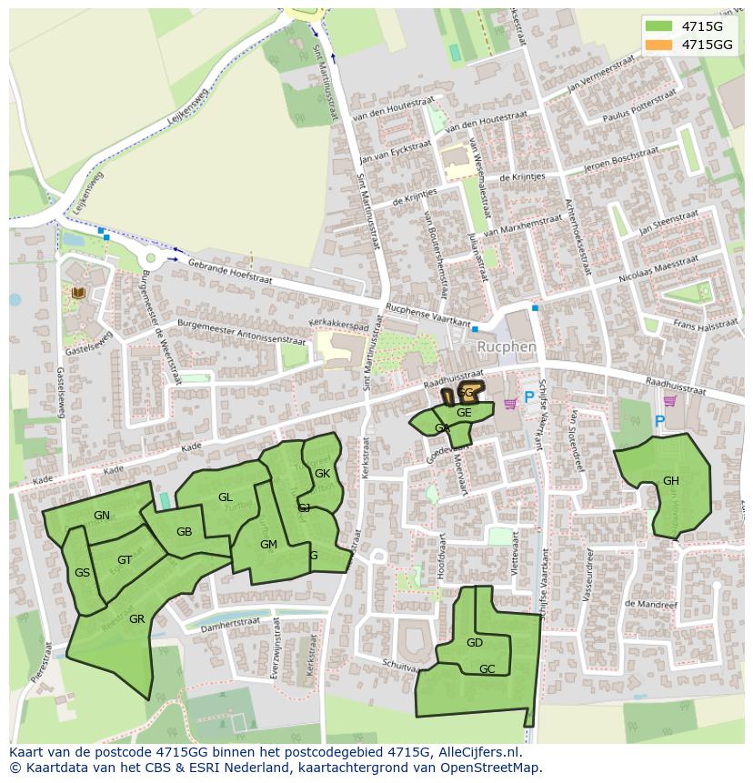 Afbeelding van het postcodegebied 4715 GG op de kaart.