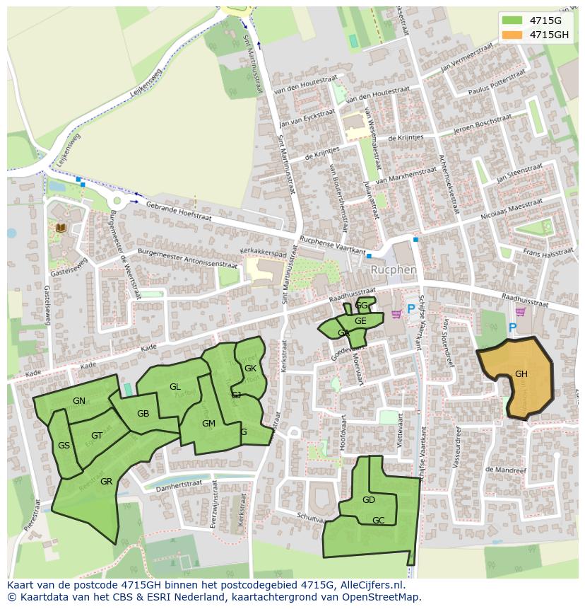 Afbeelding van het postcodegebied 4715 GH op de kaart.