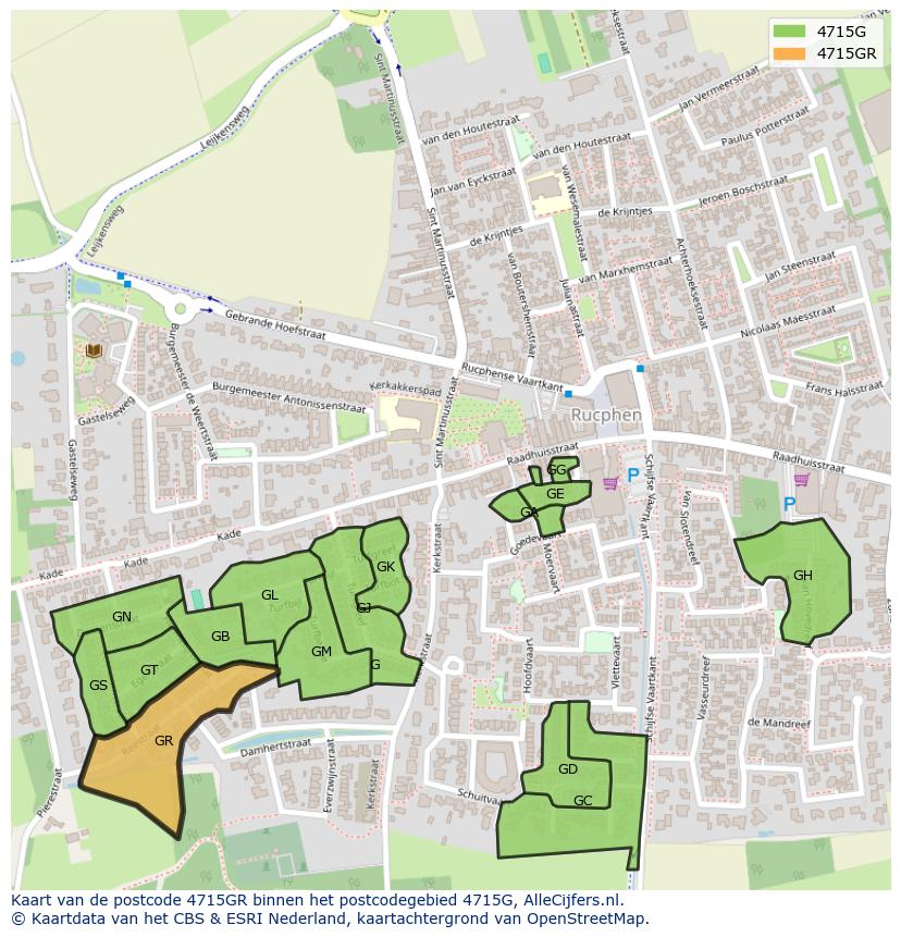 Afbeelding van het postcodegebied 4715 GR op de kaart.