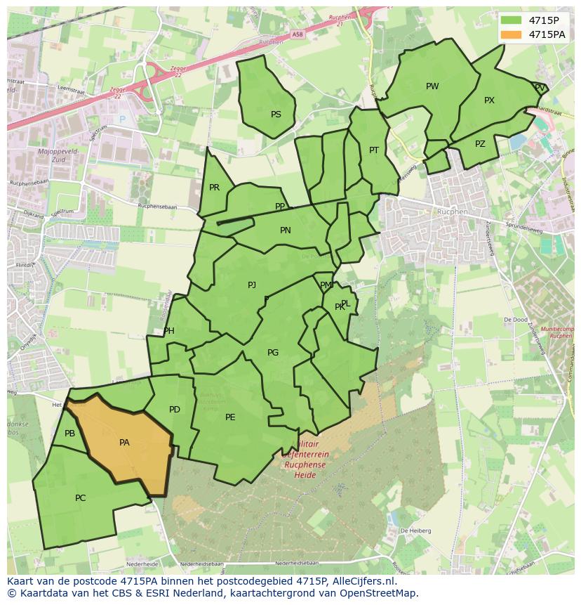Afbeelding van het postcodegebied 4715 PA op de kaart.
