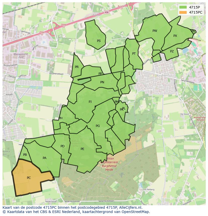 Afbeelding van het postcodegebied 4715 PC op de kaart.