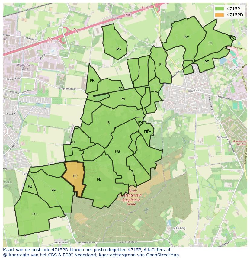 Afbeelding van het postcodegebied 4715 PD op de kaart.
