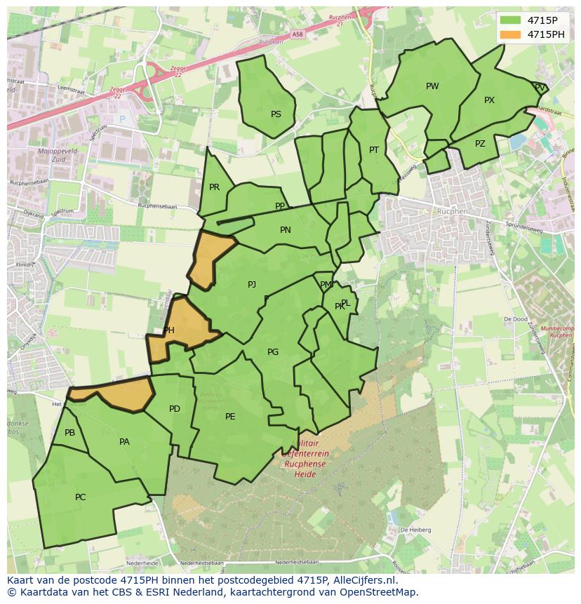 Afbeelding van het postcodegebied 4715 PH op de kaart.