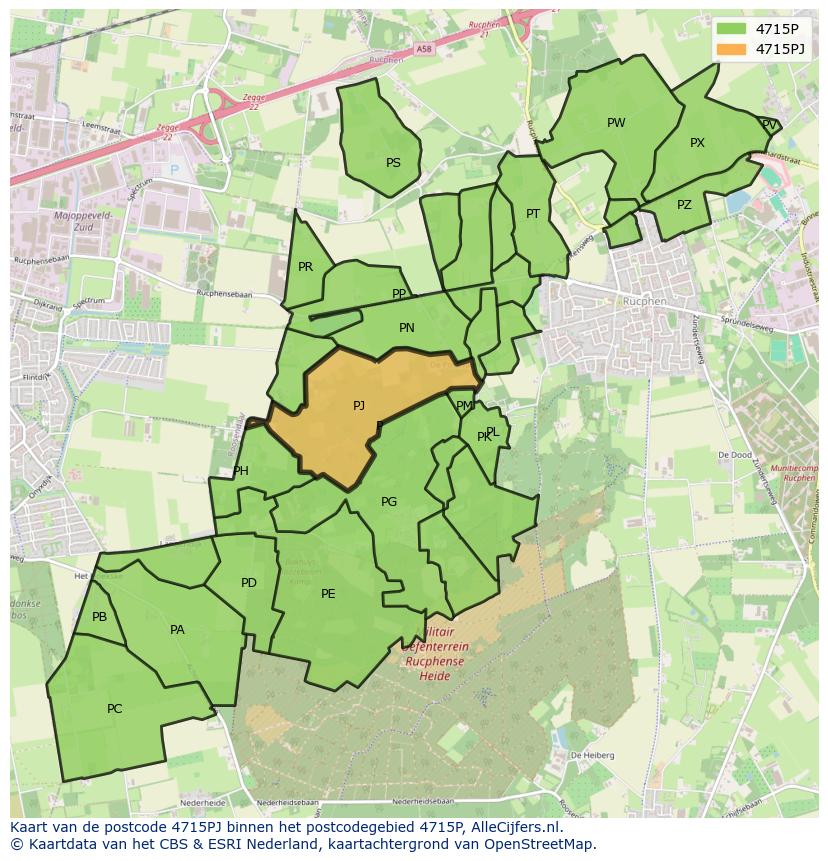 Afbeelding van het postcodegebied 4715 PJ op de kaart.
