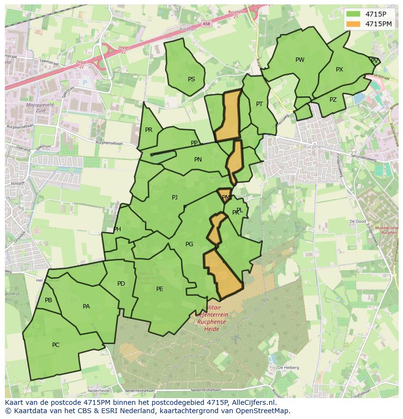 Afbeelding van het postcodegebied 4715 PM op de kaart.