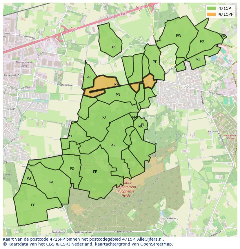 Afbeelding van het postcodegebied 4715 PP op de kaart.
