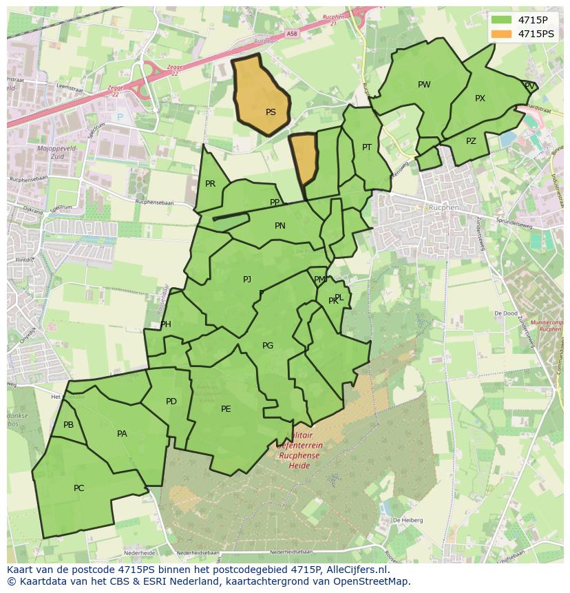 Afbeelding van het postcodegebied 4715 PS op de kaart.