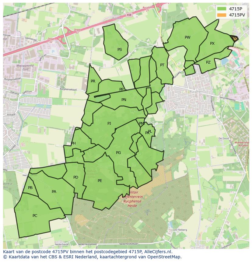 Afbeelding van het postcodegebied 4715 PV op de kaart.