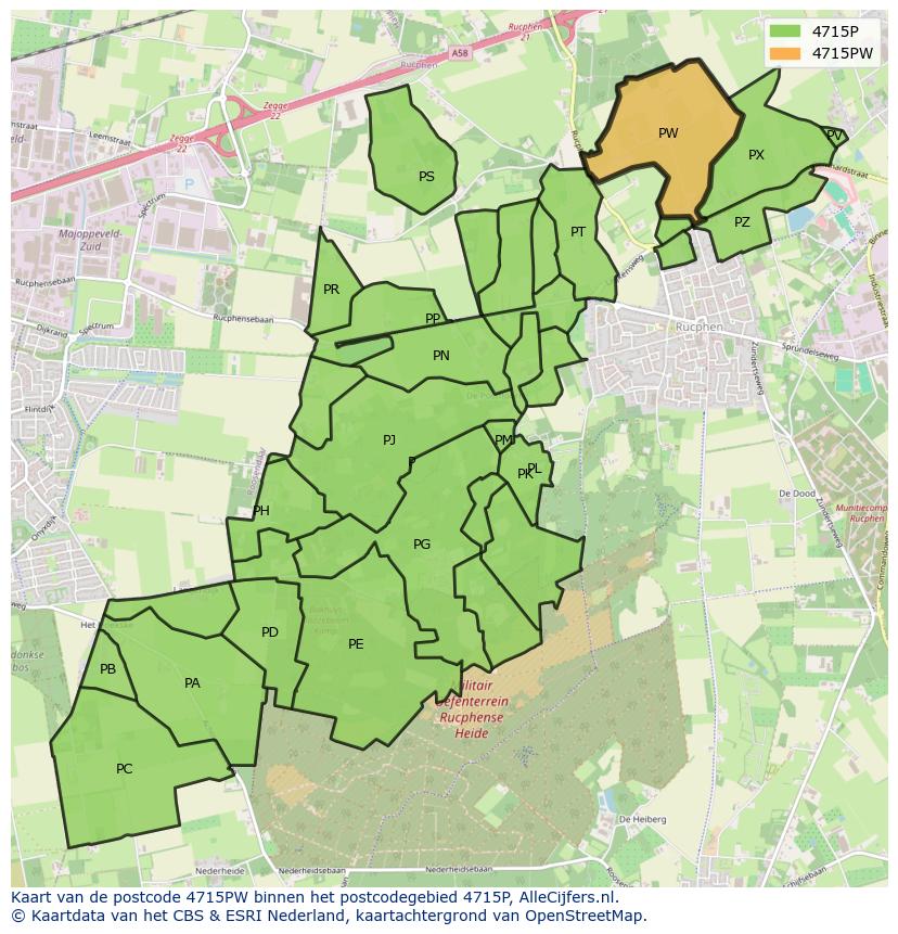 Afbeelding van het postcodegebied 4715 PW op de kaart.