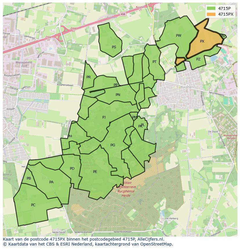 Afbeelding van het postcodegebied 4715 PX op de kaart.