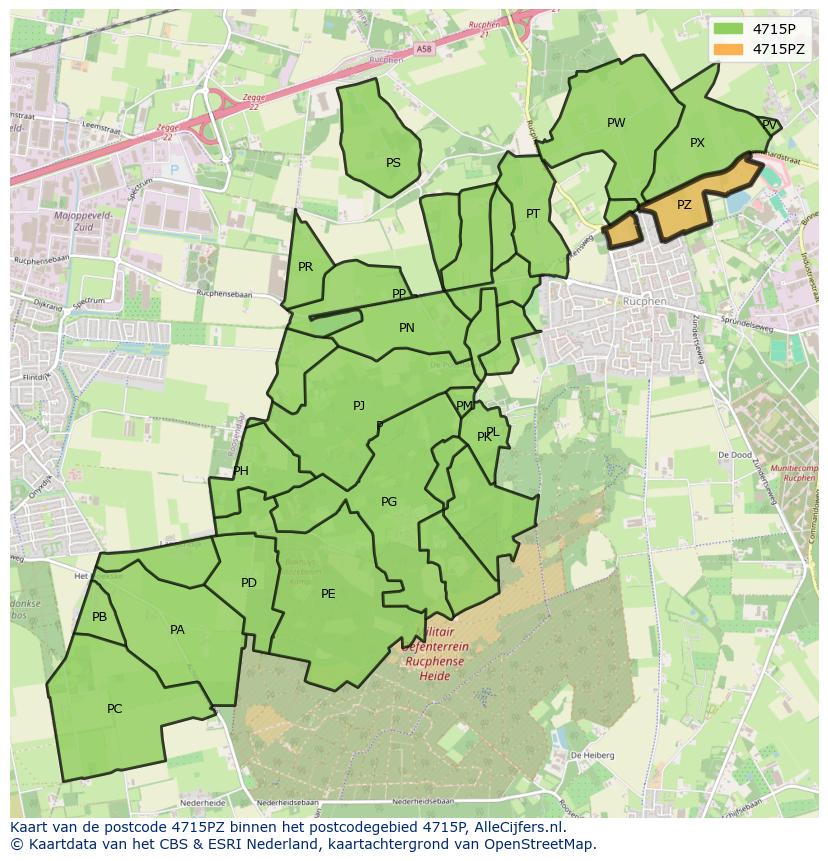 Afbeelding van het postcodegebied 4715 PZ op de kaart.
